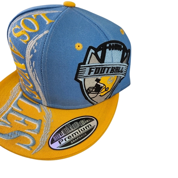 Men's Los Angeles Snapback Hat – Sky Blue & Yellow Cap w/ Football Graphic - Picture 3 of 9